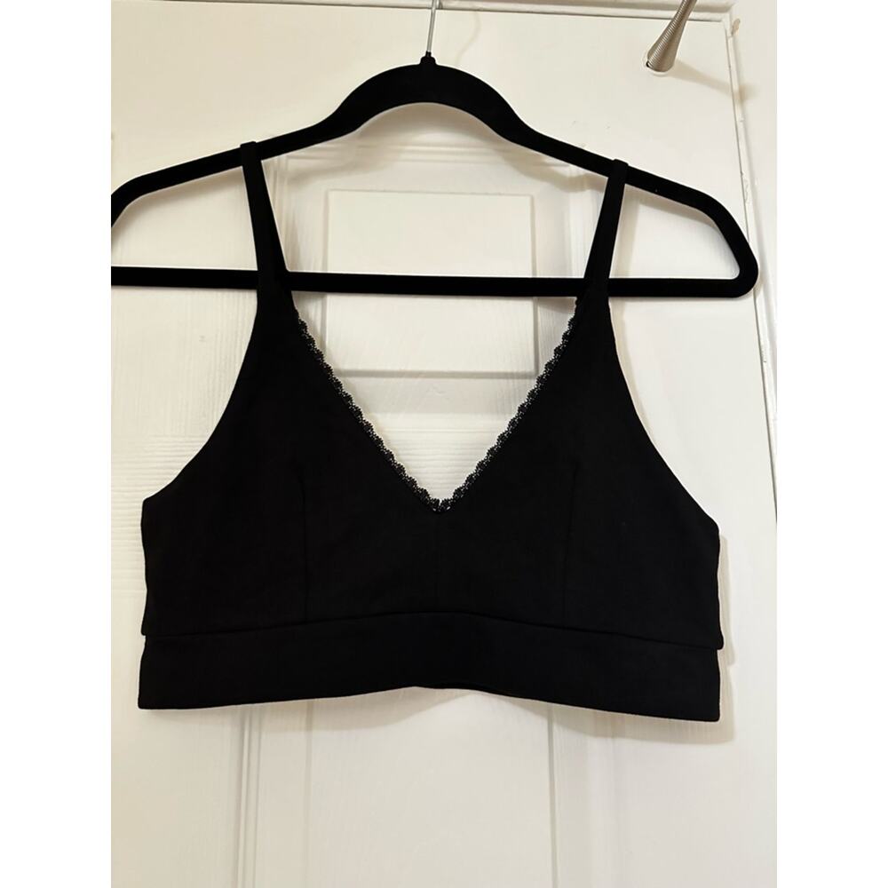 NWT Pact Sz M Black Organic Cotton Pretty Plunge Lace Trim Wireless Bralette - Picture 6 of 9
